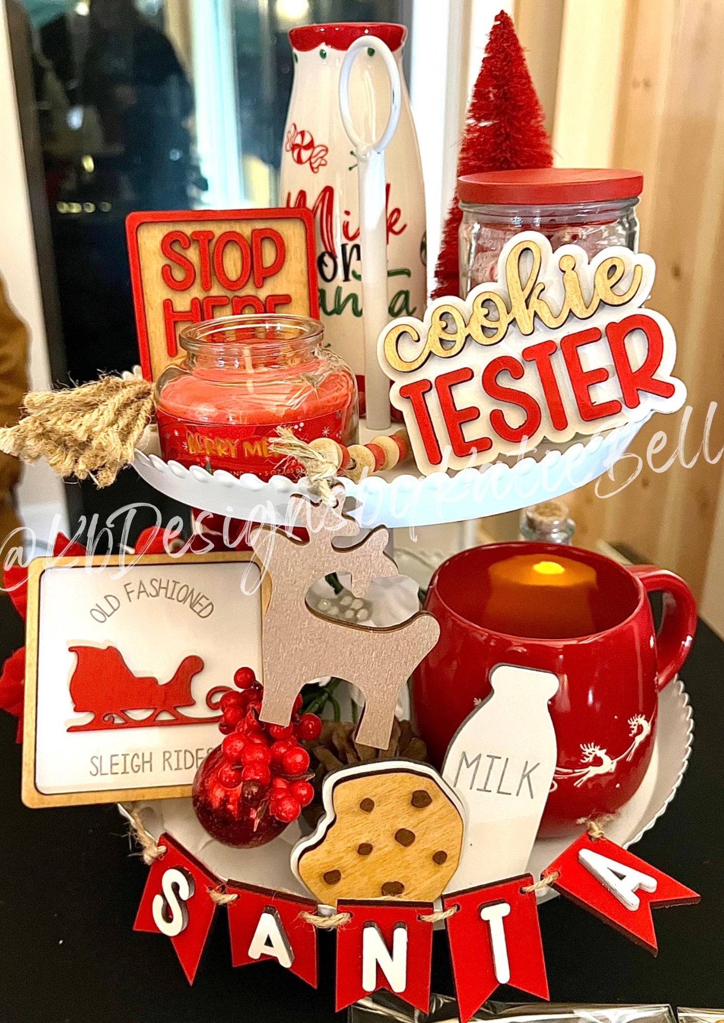 Christmas Tier Tray Decor, Santa Milk & Cookies Decor