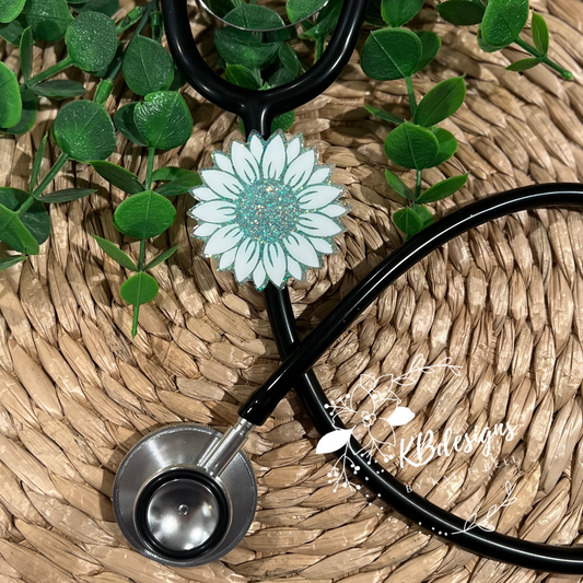 Blue Sunflower Stethoscope ID Tag