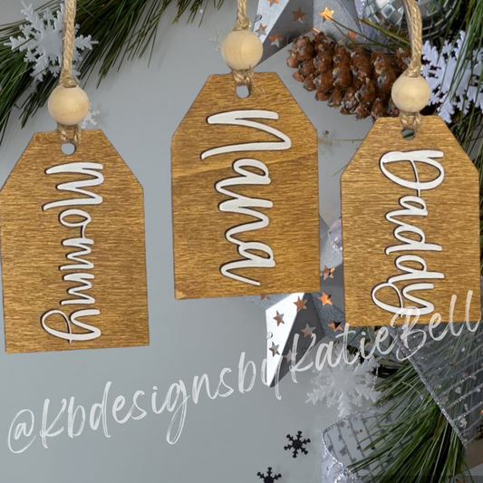 Custom Wooden Name Tags, Ornament, Stocking Tag, Gift Tag